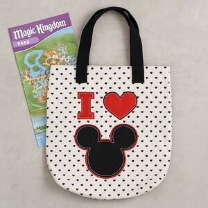 I ❤️ Mickey Mouse Florida Tote Bag Black White Hearts Polka Dot‎ Disney